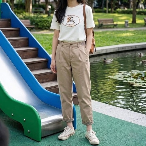 BURBERRY 藍標 反褶格紋戰馬老爺褲