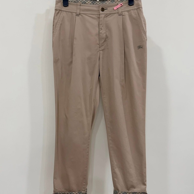 BURBERRY 藍標 反褶格紋戰馬老爺褲-1