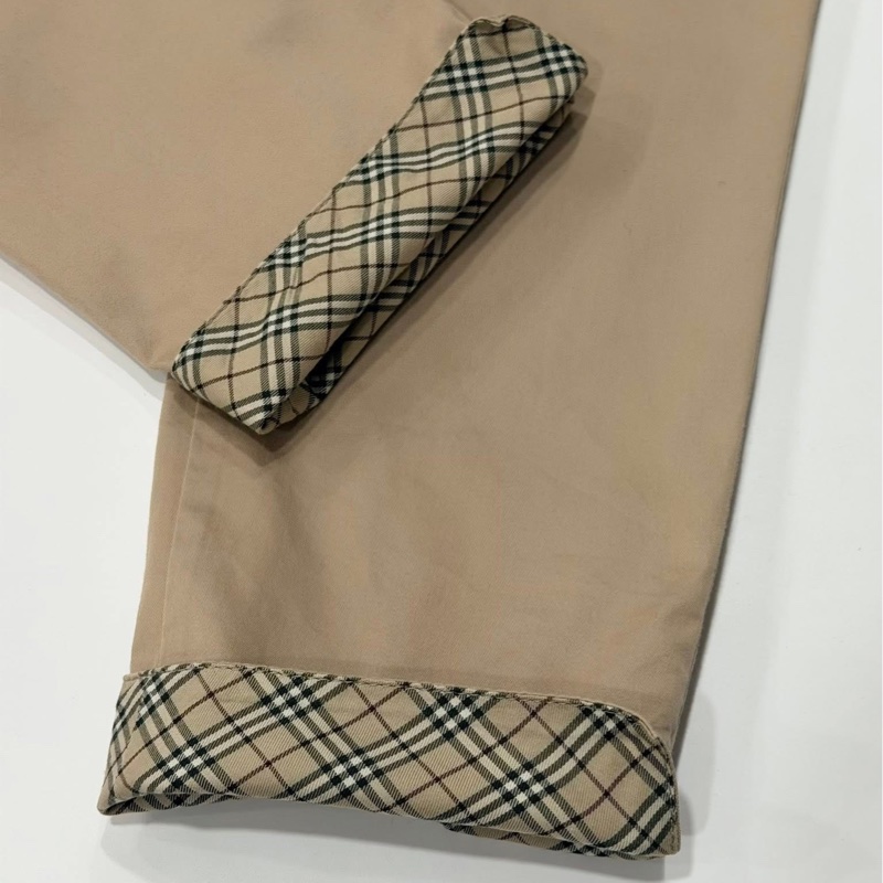 BURBERRY 藍標 反褶格紋戰馬老爺褲-5