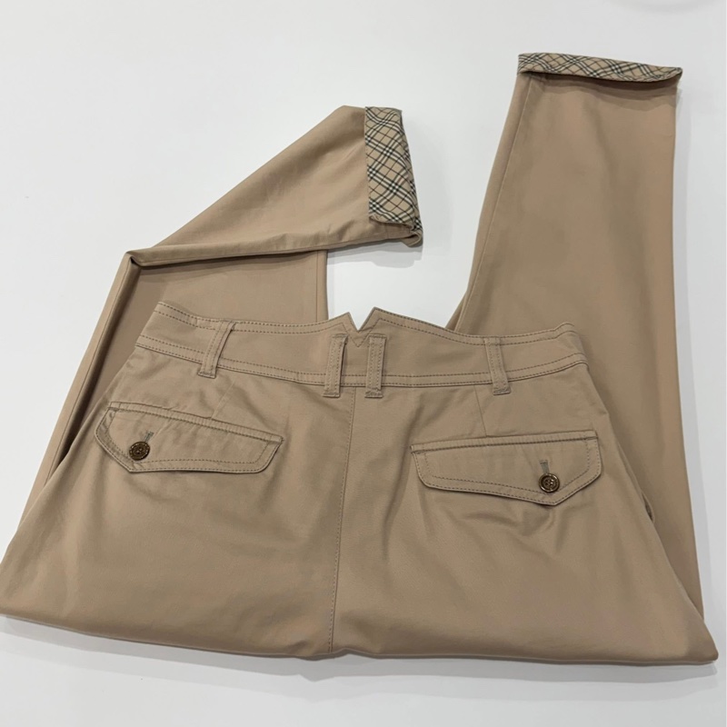 BURBERRY 藍標 反褶格紋戰馬老爺褲-7