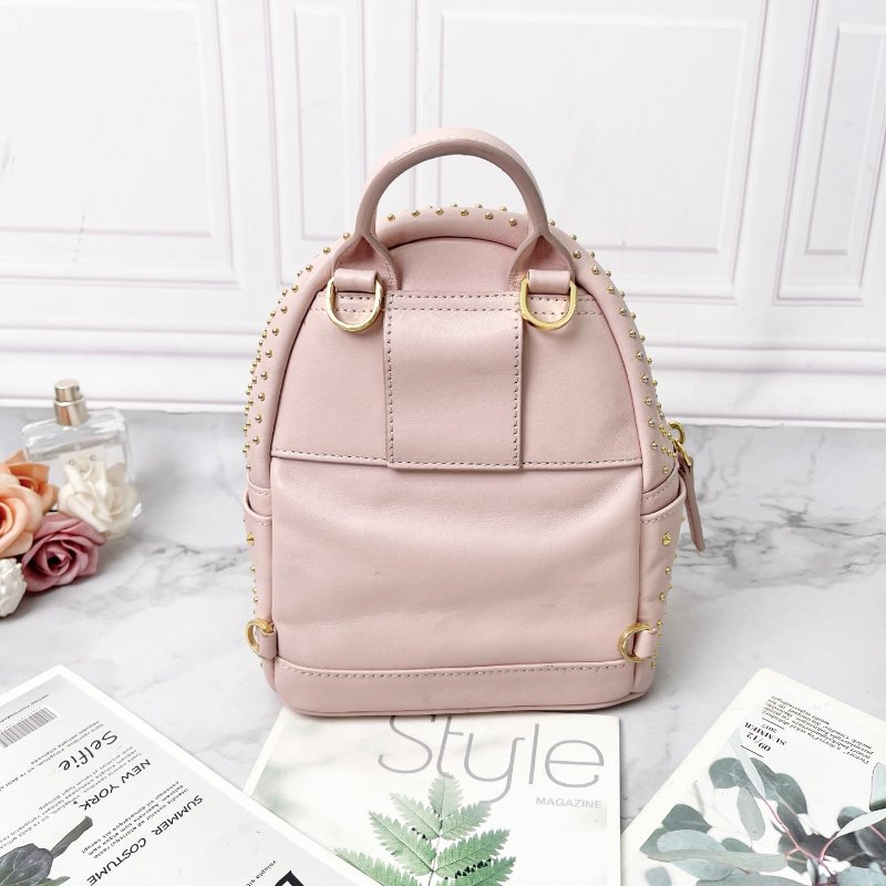 MCM 櫻花粉滿天星鉚釘mini後背包16X9X20 98新配件塵袋-5