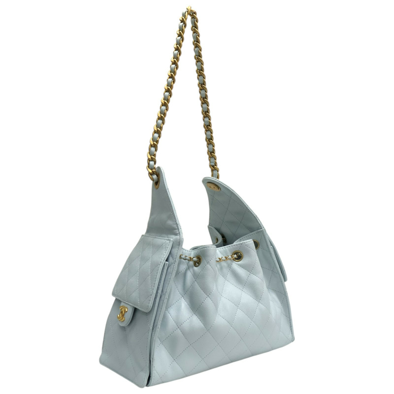 冰藍色牛皮 25 Hobo 鍊帶 肩背包【CHANEL 香奈兒】 AS5293-1