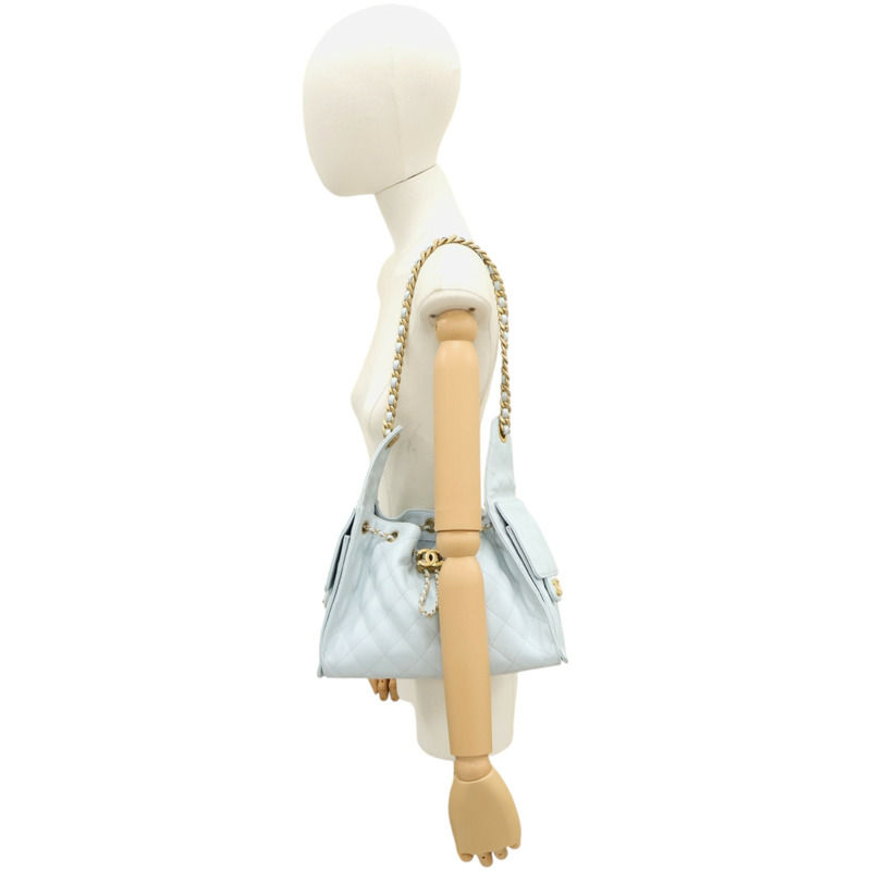 冰藍色牛皮 25 Hobo 鍊帶 肩背包【CHANEL 香奈兒】 AS5293-8