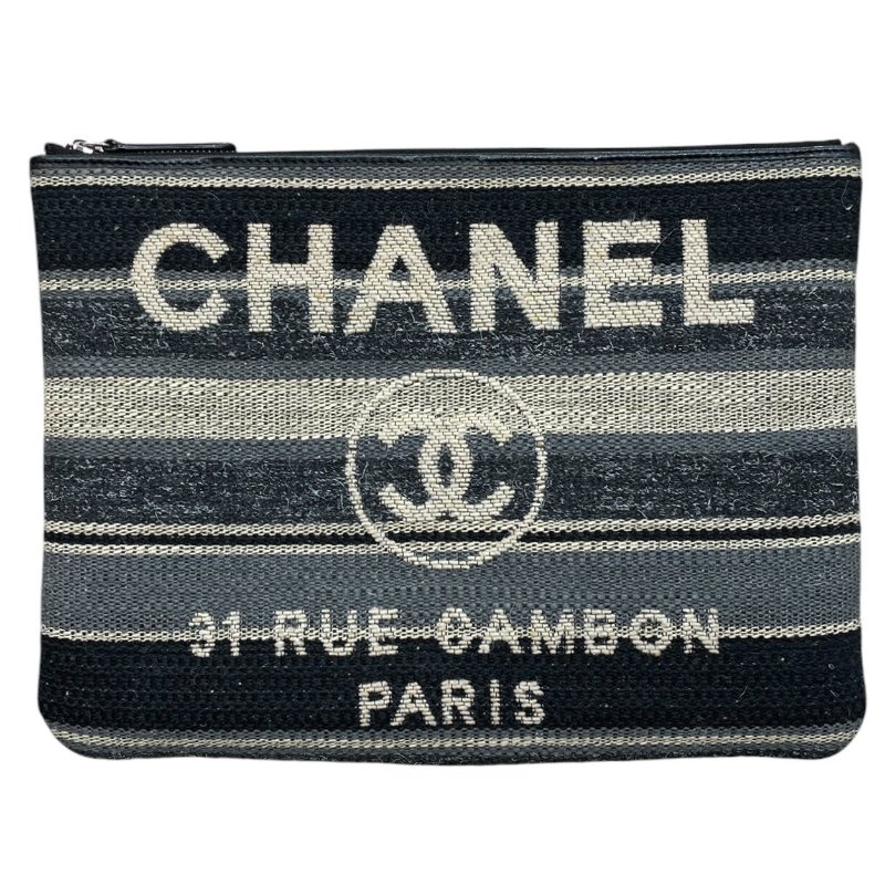 CHANEL 香奈兒 DEAUVILLE 毛呢收納包 羊毛 灰藍色系 銀釦-0