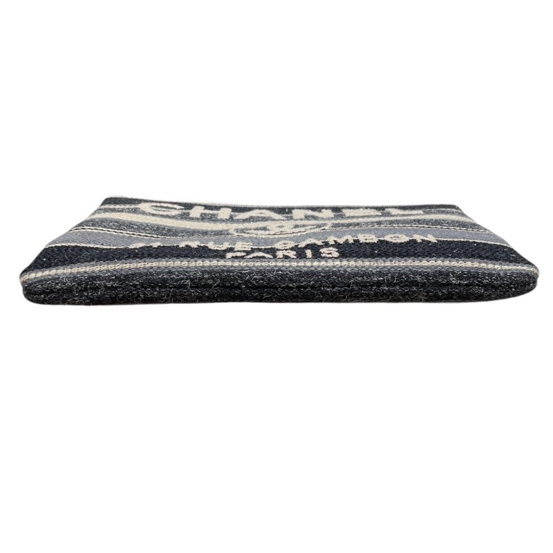 CHANEL 香奈兒 DEAUVILLE 毛呢收納包 羊毛 灰藍色系 銀釦-4