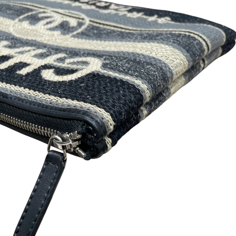 CHANEL 香奈兒 DEAUVILLE 毛呢收納包 羊毛 灰藍色系 銀釦-8