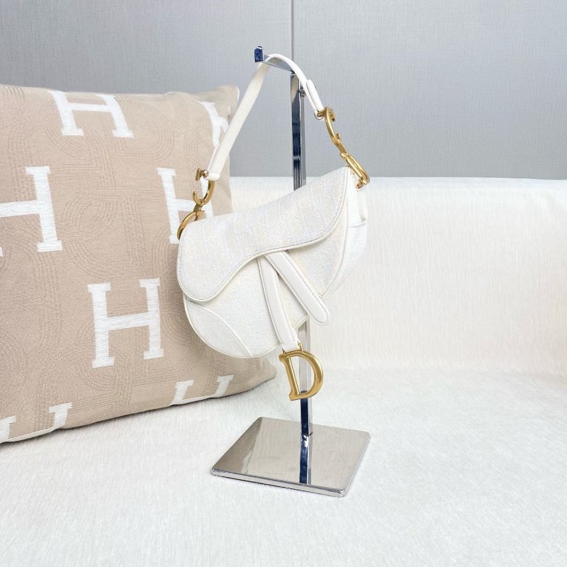 Dior 馬鞍包小號  米白色老花刺繡 18*15*5 98新配件肩帶 塵袋  保卡-2