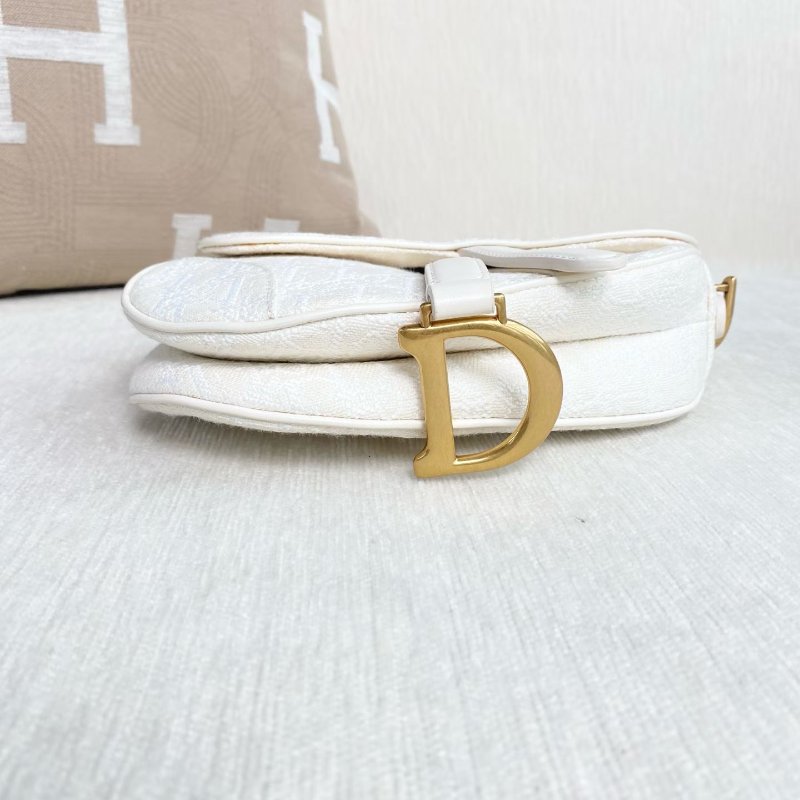 Dior 馬鞍包小號  米白色老花刺繡 18*15*5 98新配件肩帶 塵袋  保卡-3