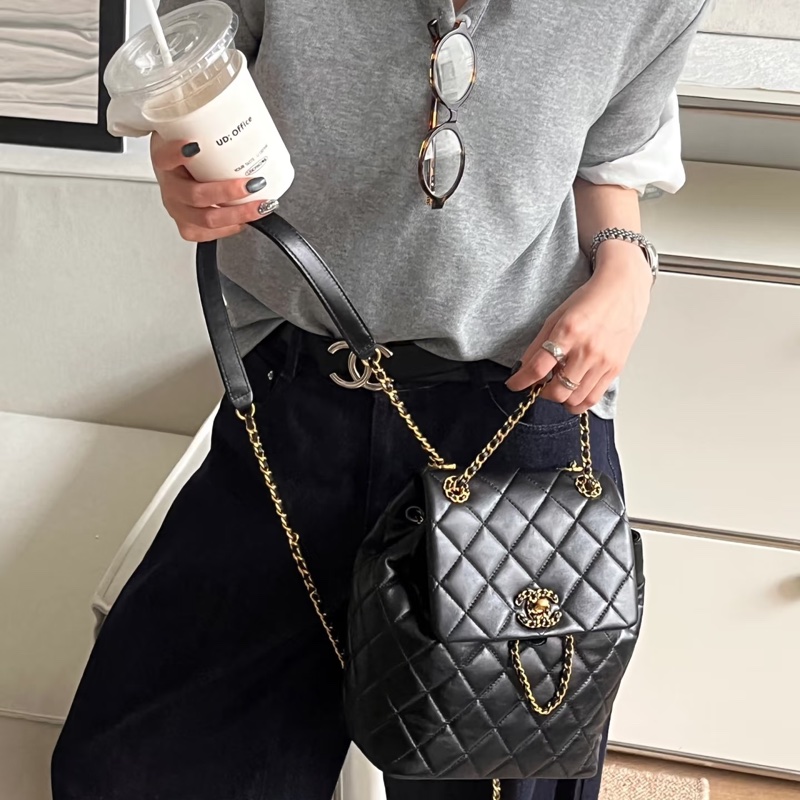 #全新閑置 #全配🈶購證 香奈兒黑金19系列雙肩包-3