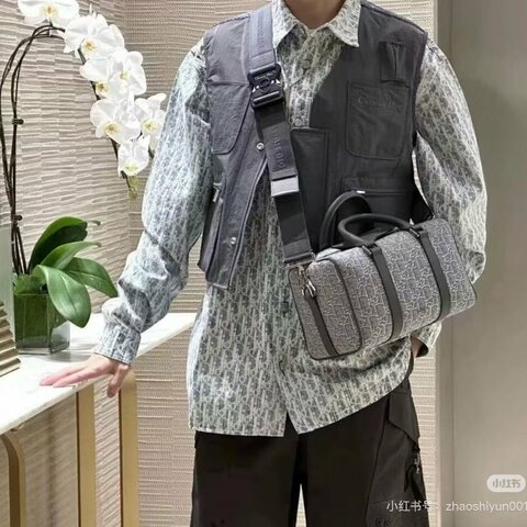 Dior Lingot 26老花刺繡帆布枕頭包 26*16*14  98新配件肩帶 塵袋