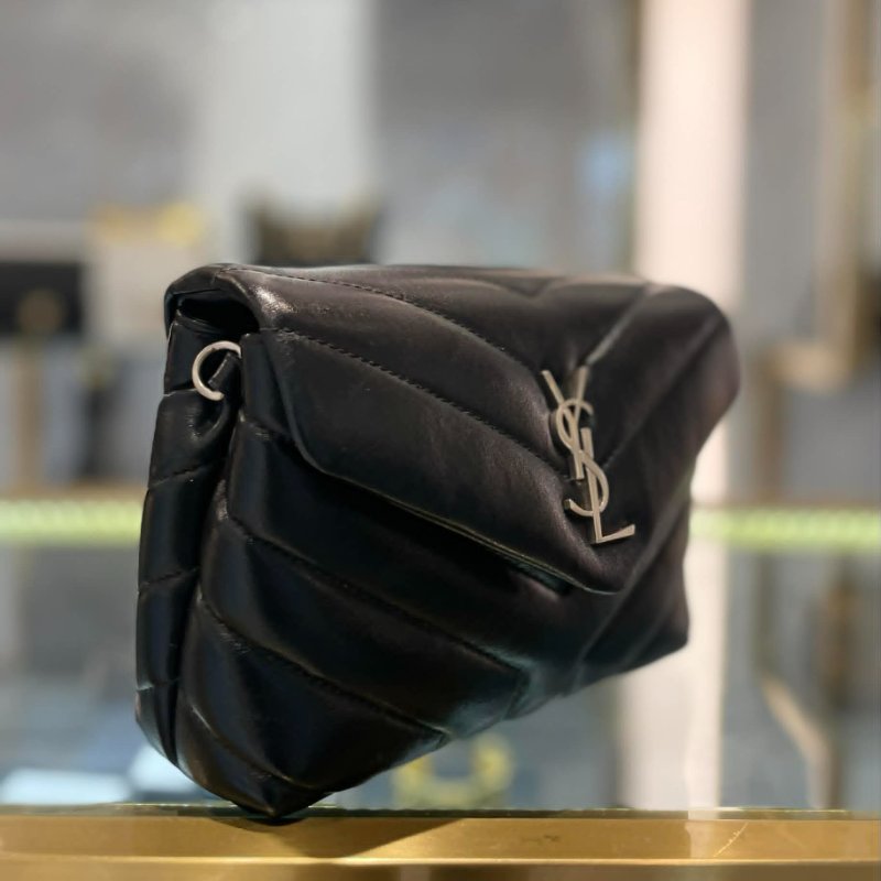 YSL 全皮方胖子斜背包 銀釦 黑色-1