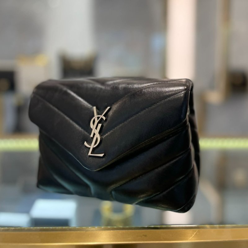 YSL 全皮方胖子斜背包 銀釦 黑色-2