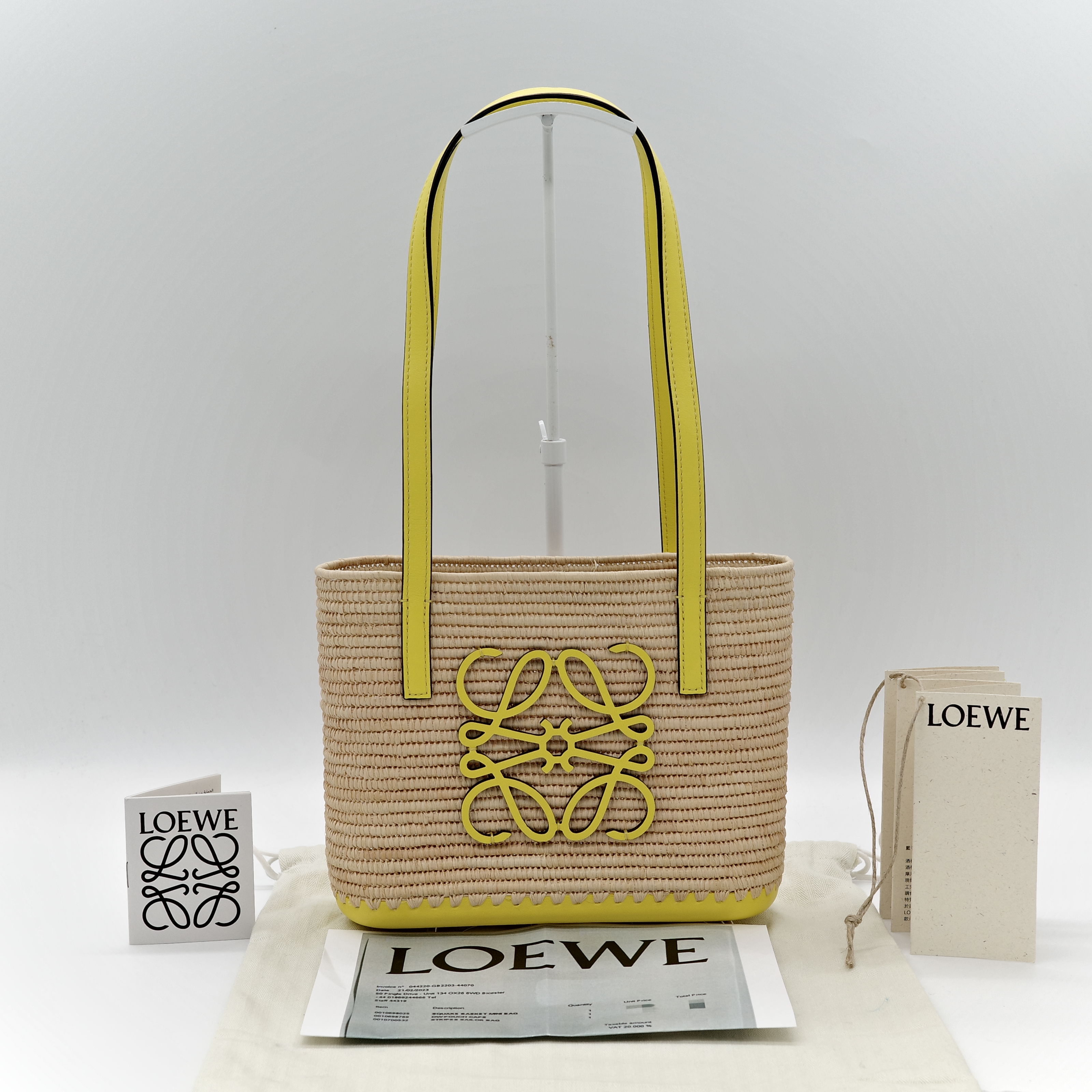 Loewe 羅威 mini square basket 黃邊 草編包-0
