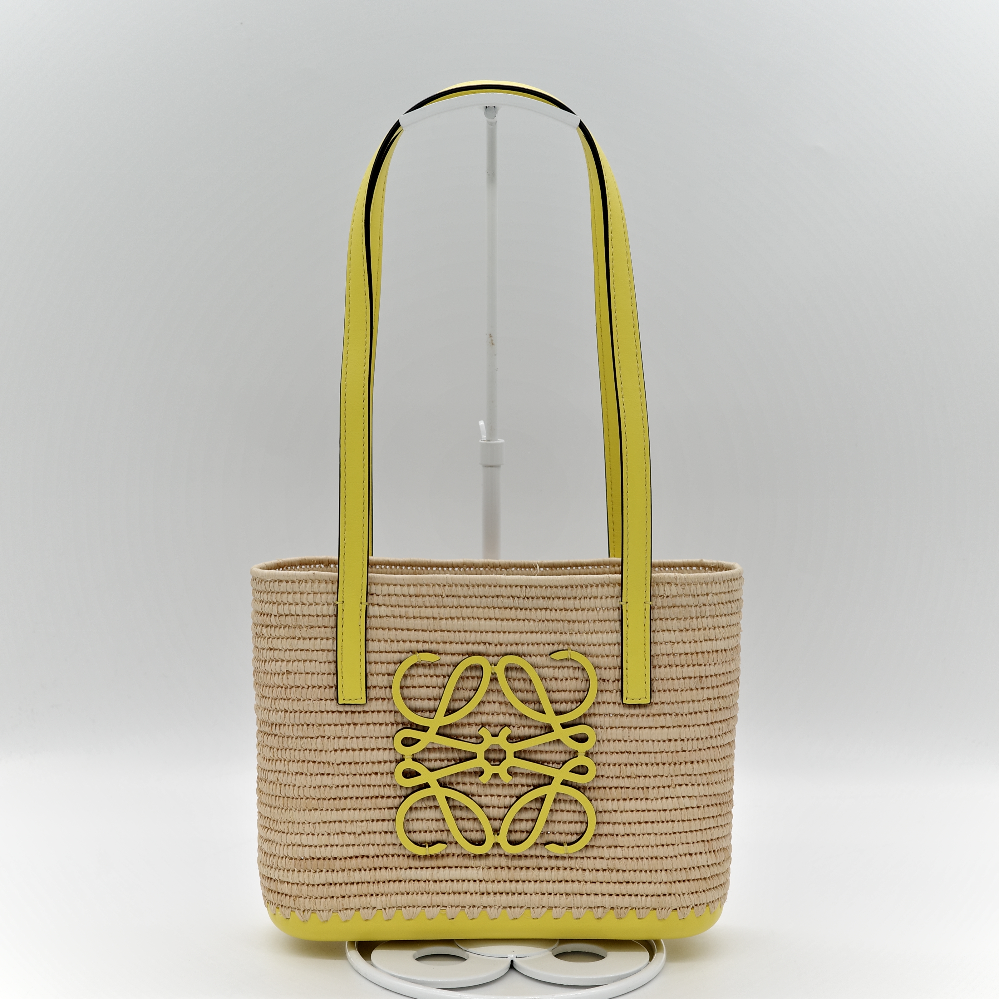Loewe 羅威 mini square basket 黃邊 草編包-1