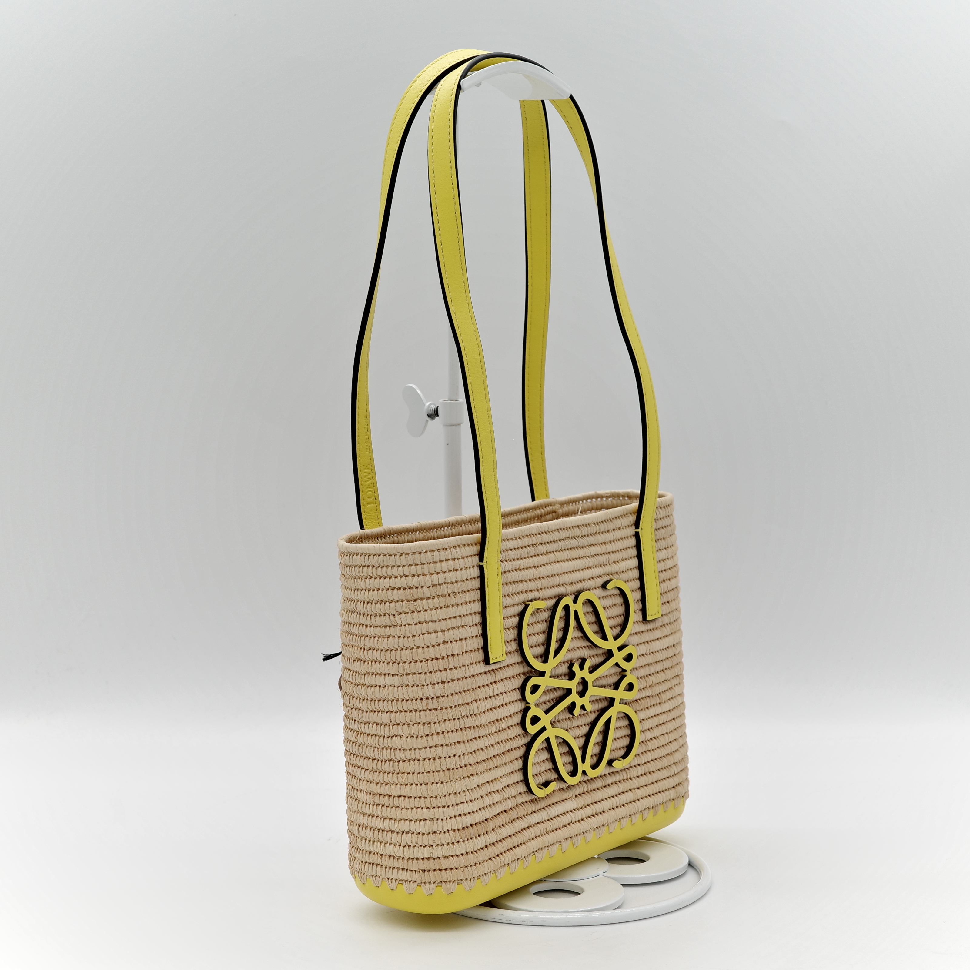 Loewe 羅威 mini square basket 黃邊 草編包-2