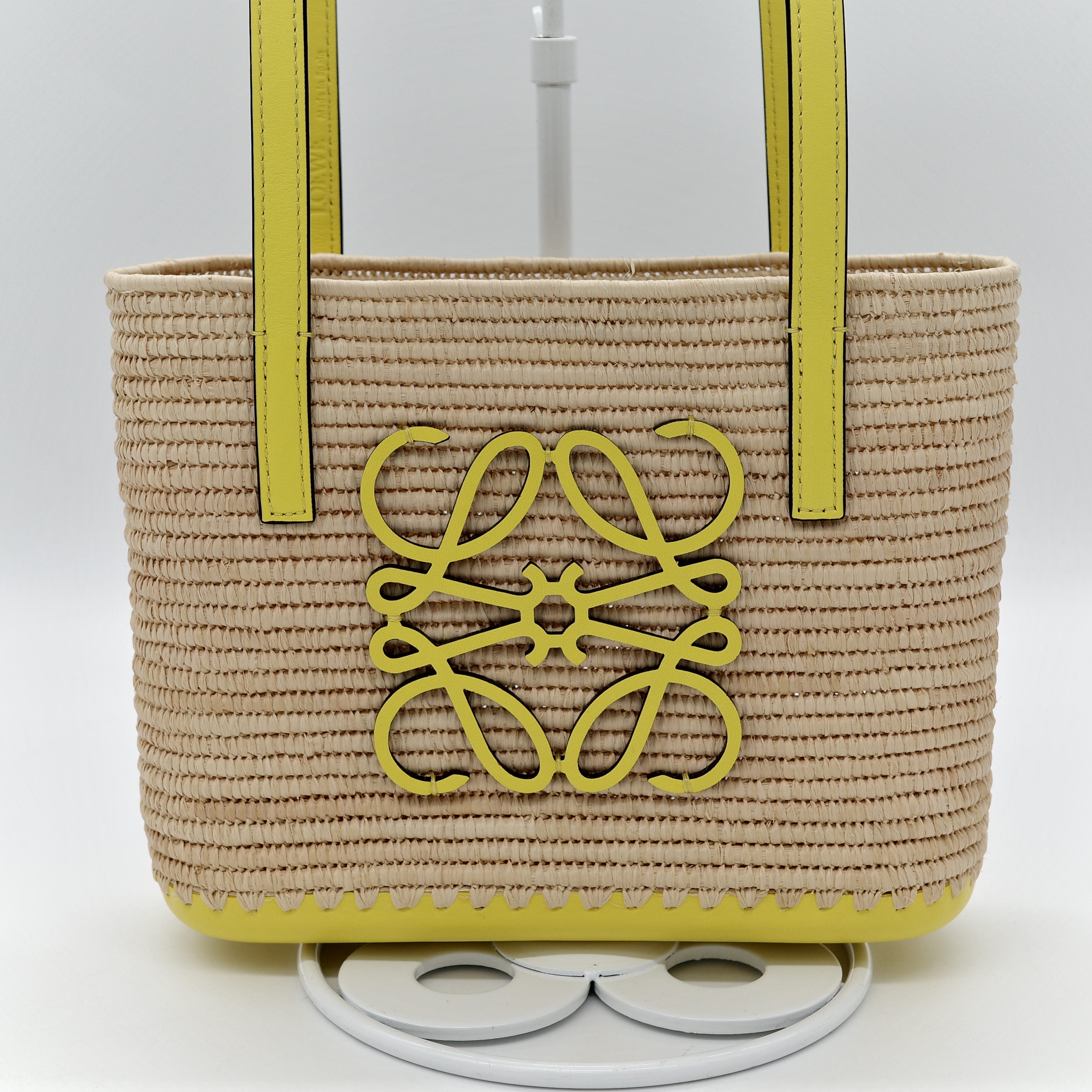 Loewe 羅威 mini square basket 黃邊 草編包-4