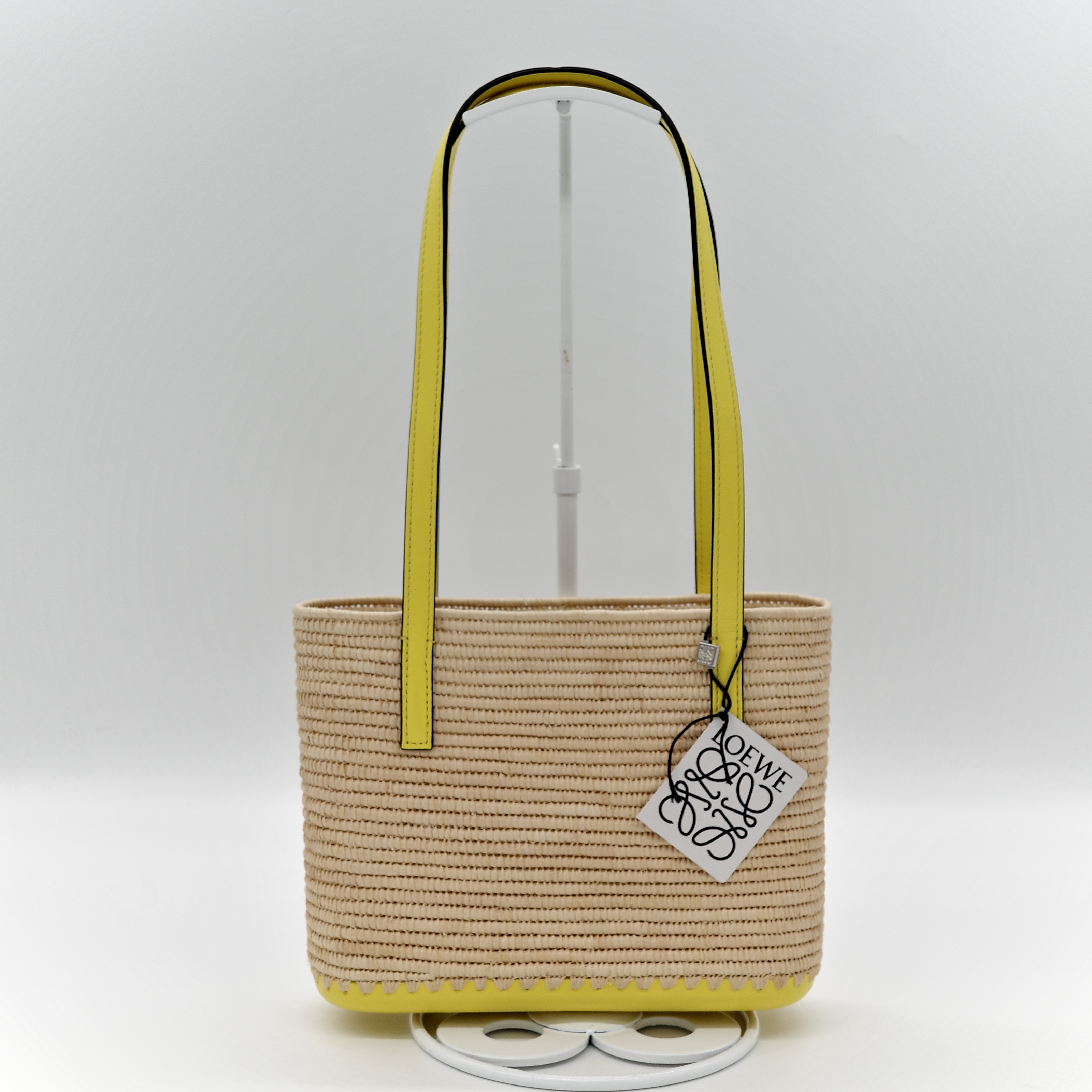 Loewe 羅威 mini square basket 黃邊 草編包-6