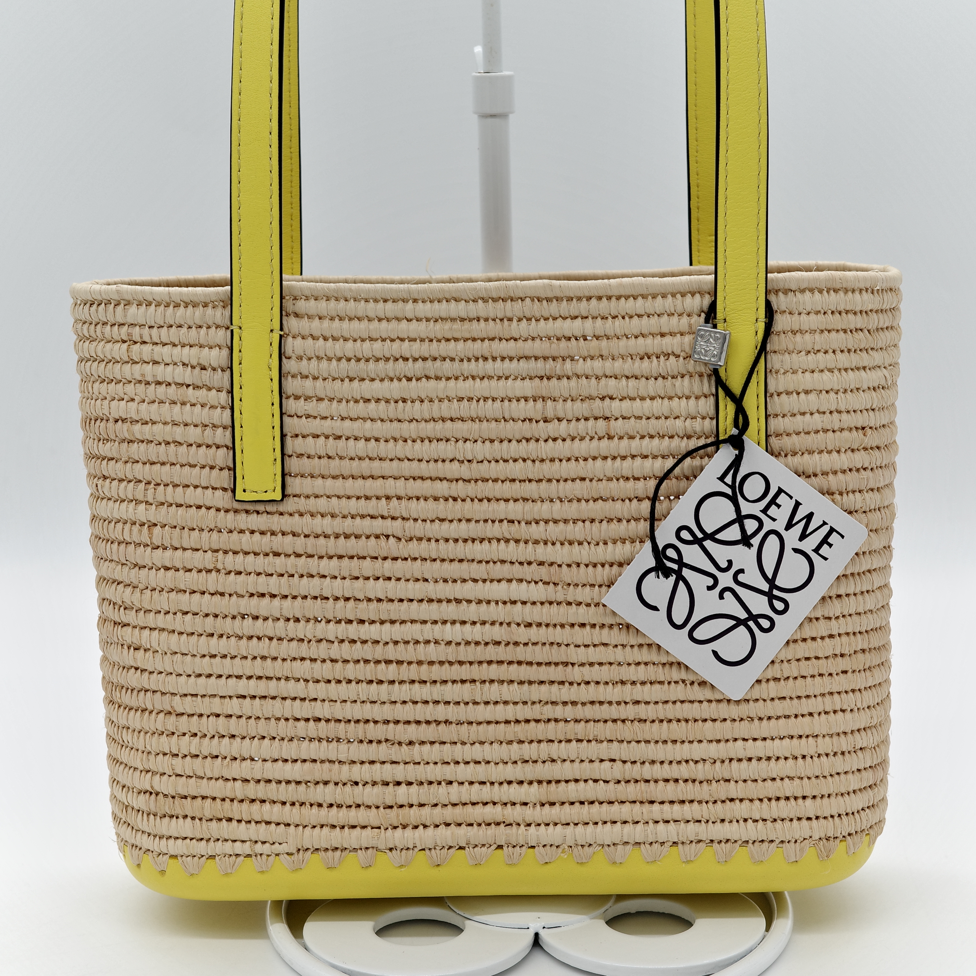 Loewe 羅威 mini square basket 黃邊 草編包-7