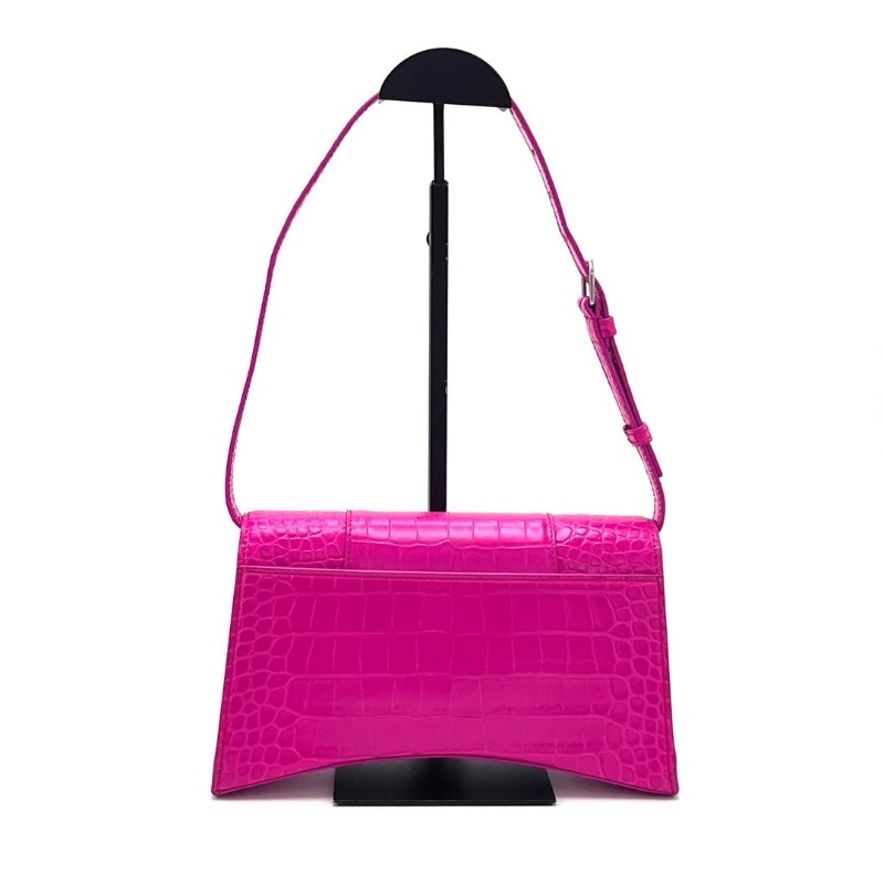 BALENCIAGA 粉紅色銀扣 鱷魚壓紋肩背沙漏包 25.5*15*8  95新 配件塵袋吊牌-2