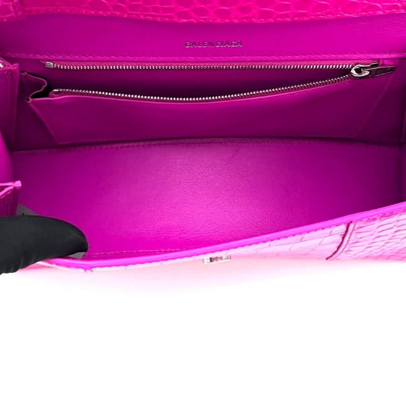 BALENCIAGA 粉紅色銀扣 鱷魚壓紋肩背沙漏包 25.5*15*8  95新 配件塵袋吊牌-3