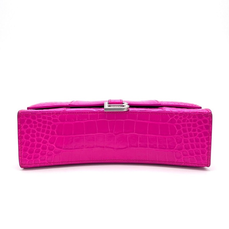 BALENCIAGA 粉紅色銀扣 鱷魚壓紋肩背沙漏包 25.5*15*8  95新 配件塵袋吊牌-4