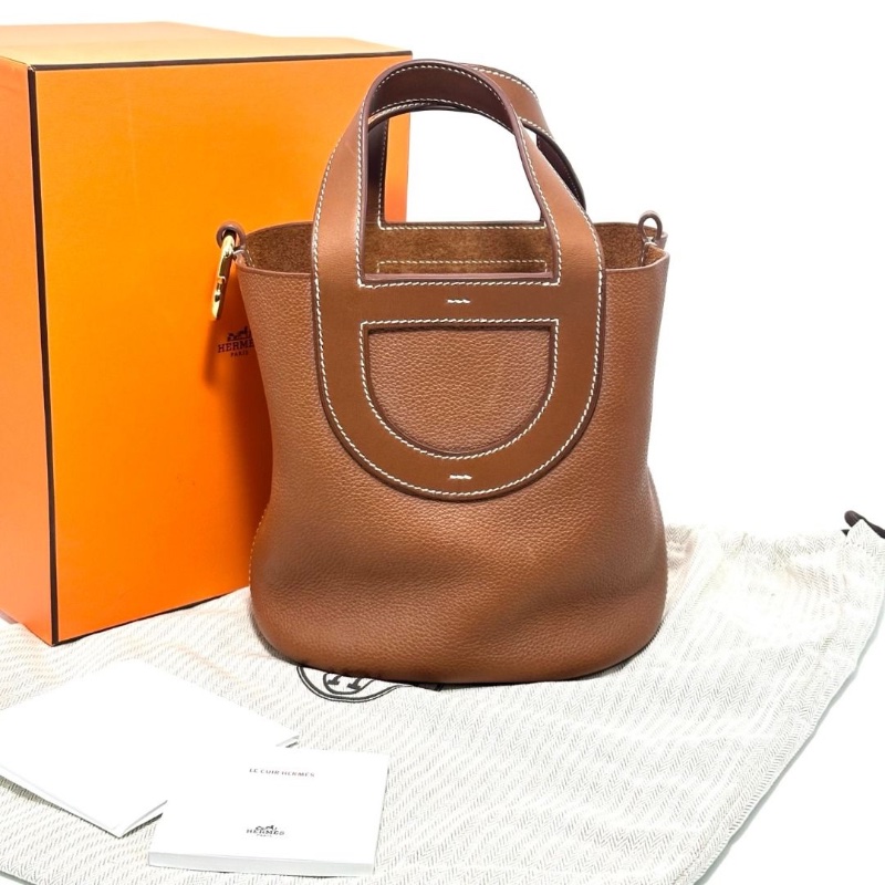 HERMES 金棕金in the loop18 豬鼻子菜籃子手提包18*19.5*12  9新 配件盒子 塵袋-1