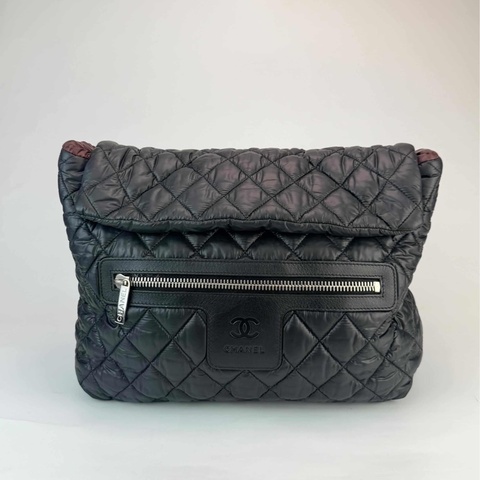 絕版Chanel 香奈兒 空氣羽絨後背包雙肩包黑色/酒紅內裏 空氣包