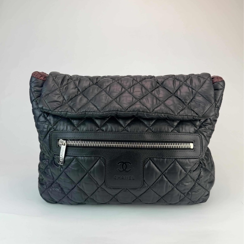 絕版Chanel 香奈兒 空氣羽絨後背包雙肩包黑色/酒紅內裏 空氣包-0