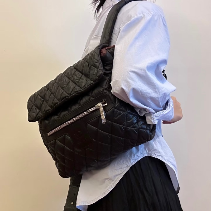 絕版Chanel 香奈兒 空氣羽絨後背包雙肩包黑色/酒紅內裏 空氣包-5