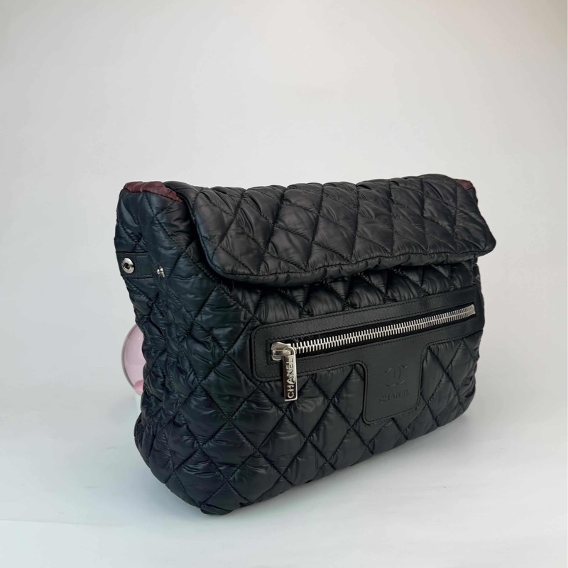 絕版Chanel 香奈兒 空氣羽絨後背包雙肩包黑色/酒紅內裏 空氣包-8
