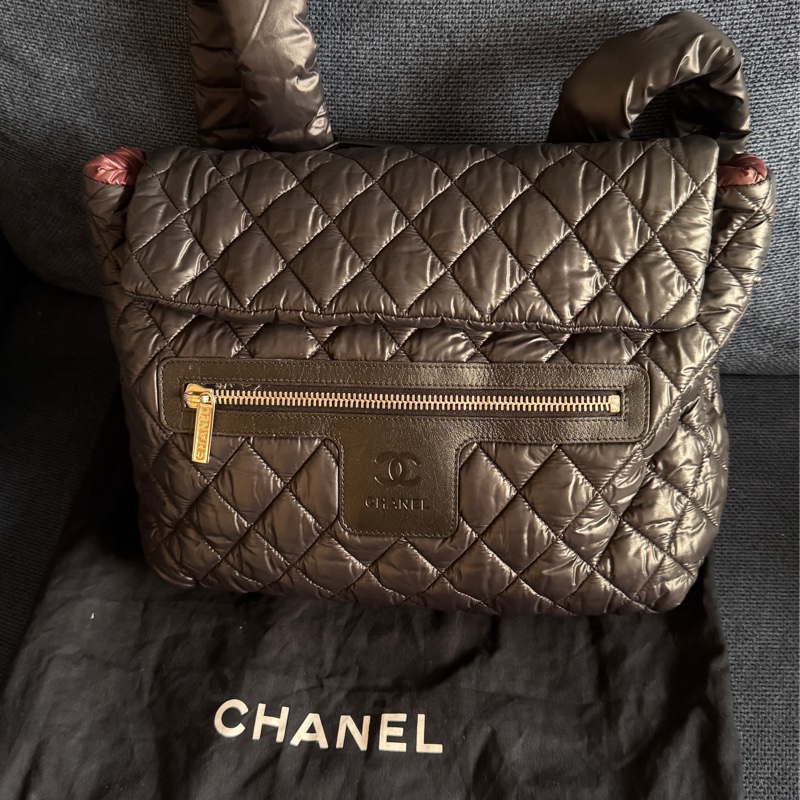 絕版Chanel 香奈兒 空氣羽絨後背包雙肩包黑色/酒紅內裏 空氣包-20