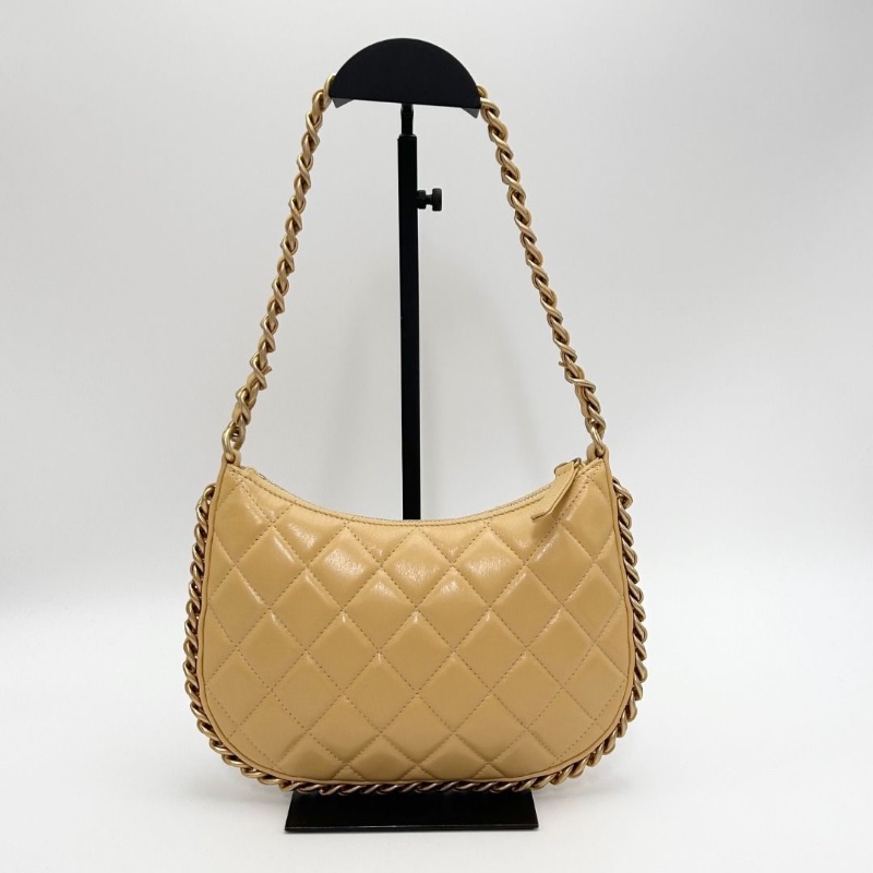 CHANEL 23B黃色金扣皮穿鏈邊 手提腋下嬉皮Hobo包 22*15*1.5  9新 配件塵袋 購證-3