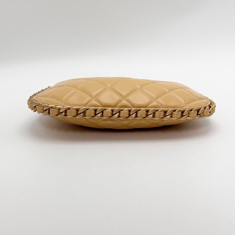 CHANEL 23B黃色金扣皮穿鏈邊 手提腋下嬉皮Hobo包 22*15*1.5  9新 配件塵袋 購證-5