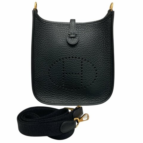 HERMES 愛馬仕 MINI EVELYNE 16 黑色 金釦