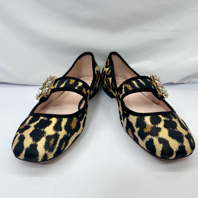 ROGER VIVIER  豹紋鑽扣平底鞋 #38.5-0