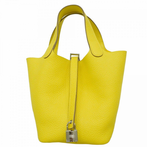 愛馬仕 Picotin Lock PM 手提包，Taurillon Clemence 皮革，青檸色，B 印記，女士款。