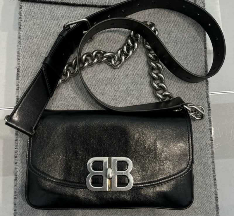 Balenciaga 巴黎世家 做舊銀色五金 手提斜挎單肩包 女款 黑色-0