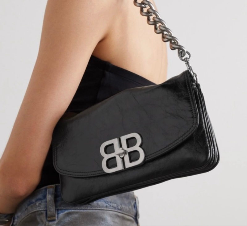 Balenciaga 巴黎世家 做舊銀色五金 手提斜挎單肩包 女款 黑色-1