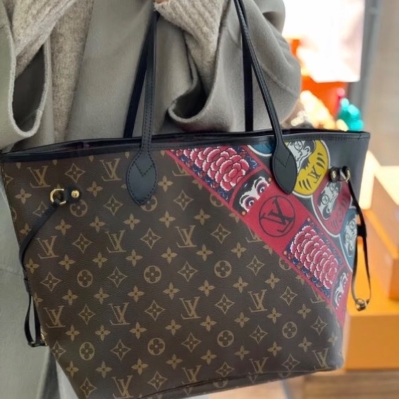 LV 限量歌舞伎neverfull 中號子母托特包 32*28*14  9新 配件塵袋-1