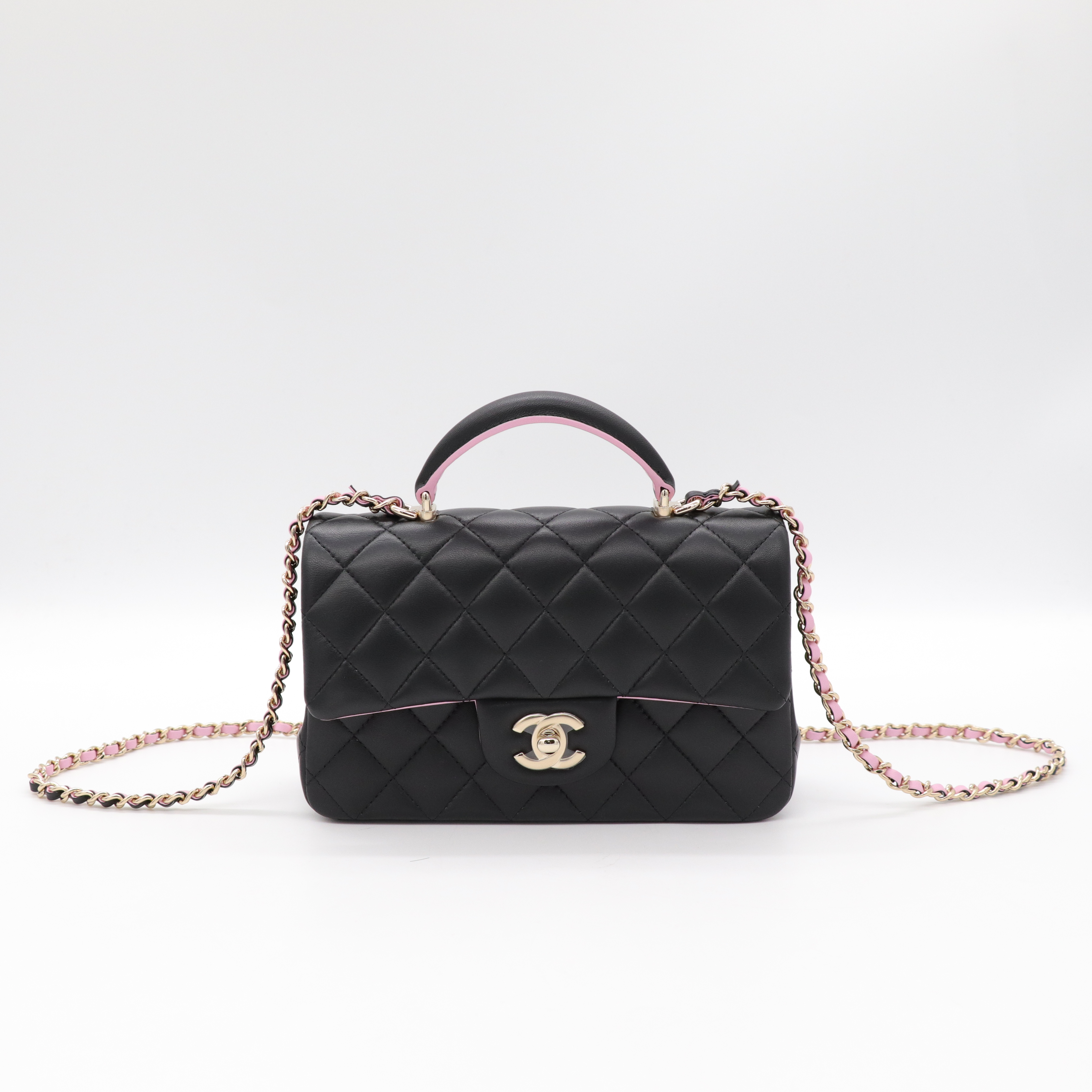 Chanel 香奈兒 羊皮 Mini CF Handle 黑粉拼色 晶片款-1