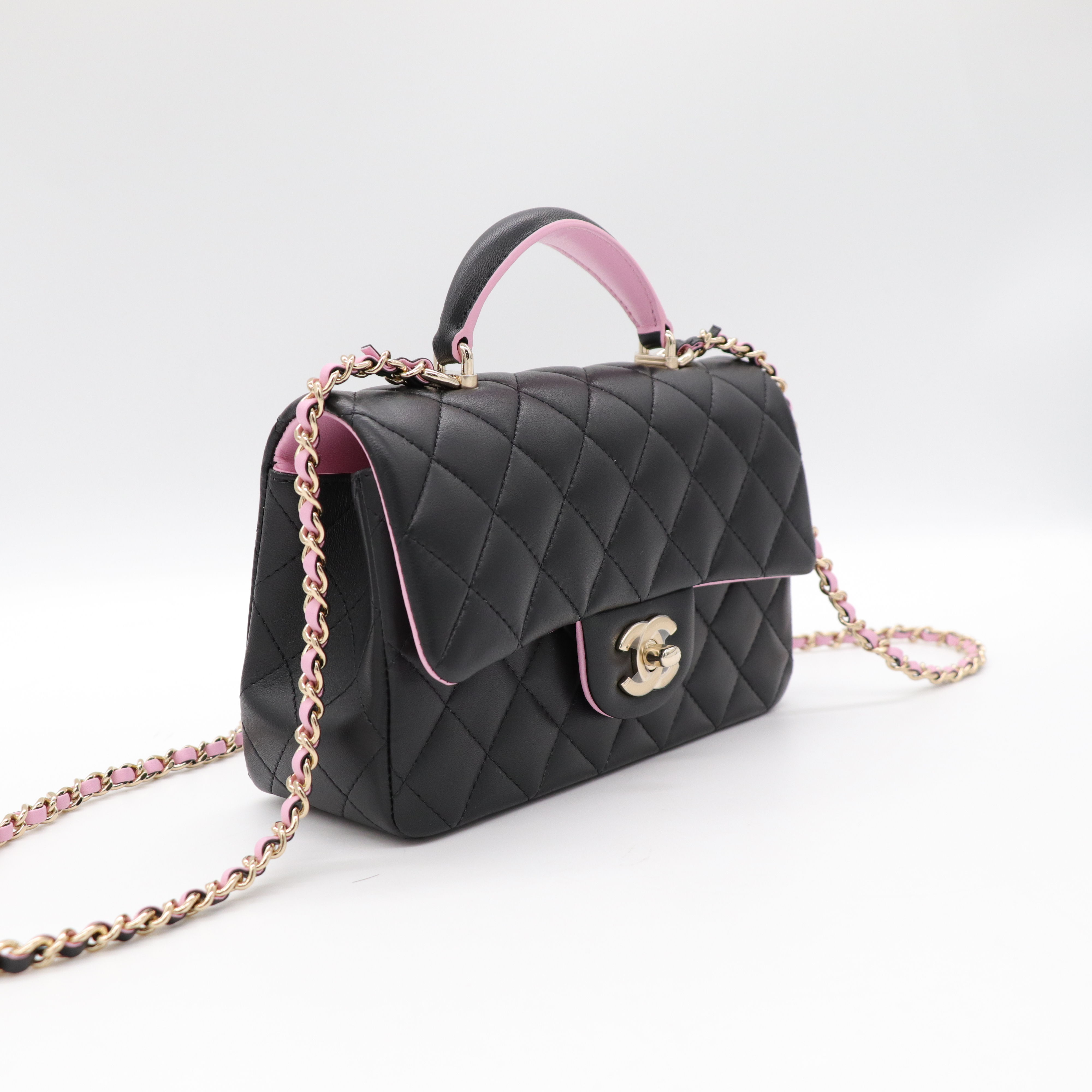 Chanel 香奈兒 羊皮 Mini CF Handle 黑粉拼色 晶片款-2