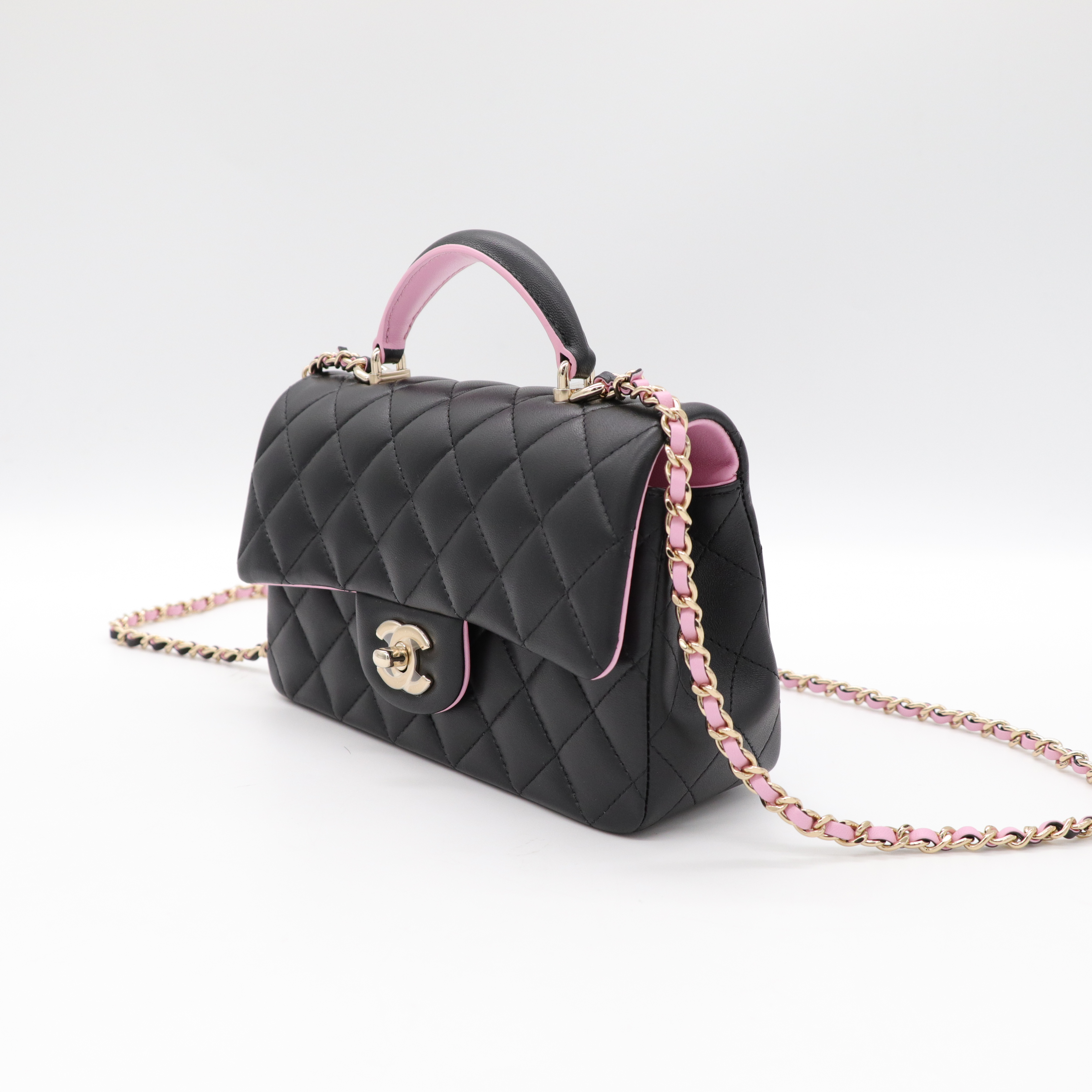 Chanel 香奈兒 羊皮 Mini CF Handle 黑粉拼色 晶片款-3
