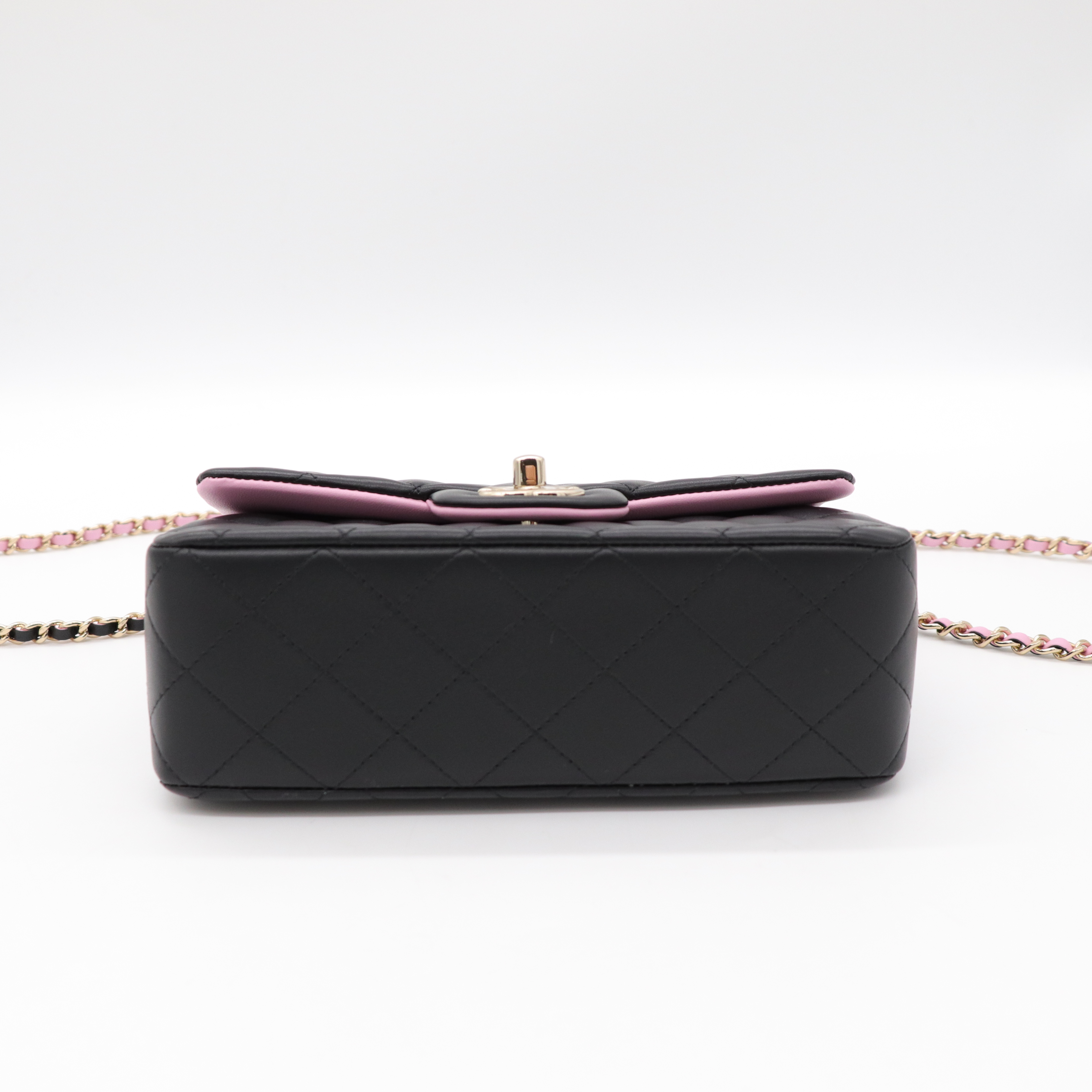 Chanel 香奈兒 羊皮 Mini CF Handle 黑粉拼色 晶片款-4