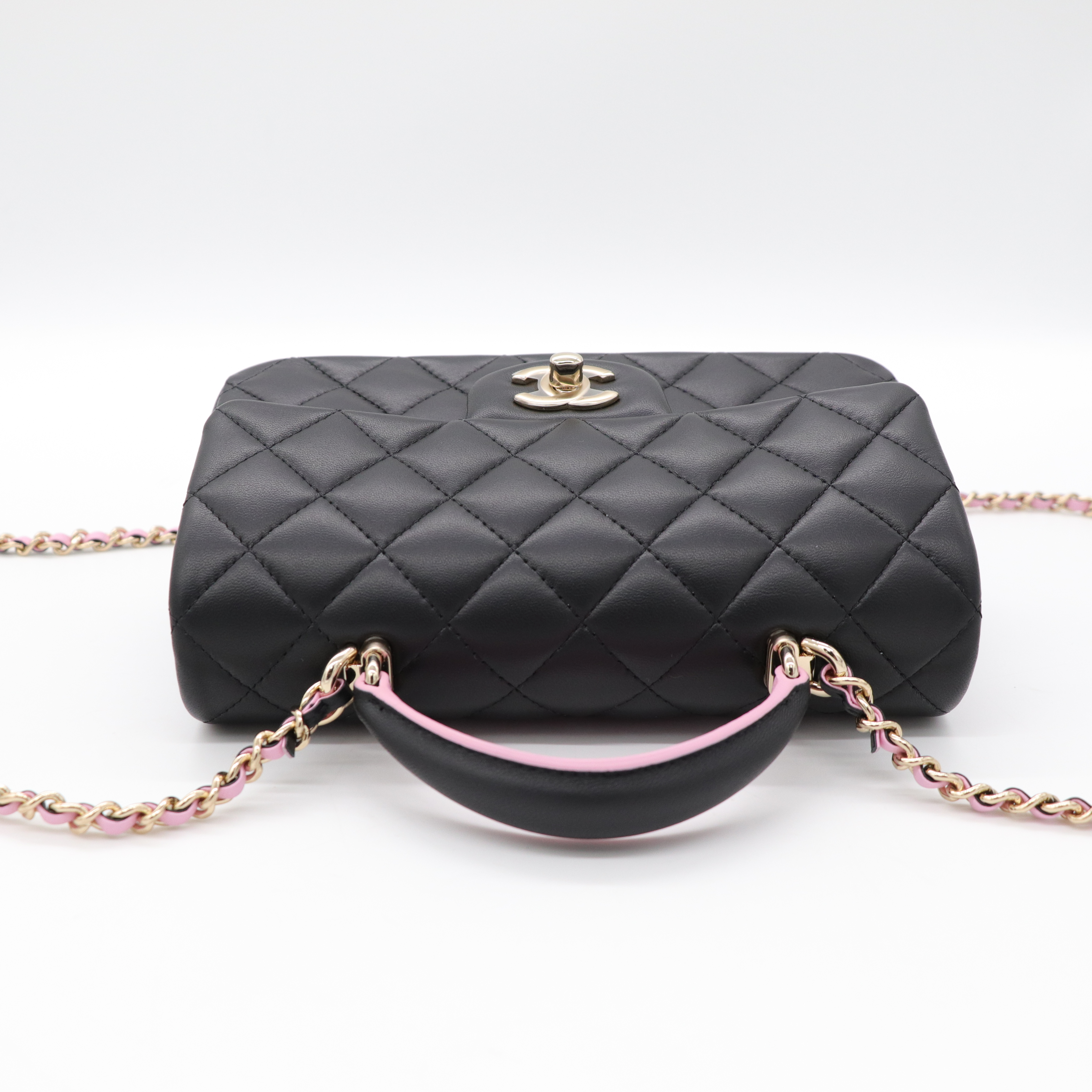 Chanel 香奈兒 羊皮 Mini CF Handle 黑粉拼色 晶片款-5