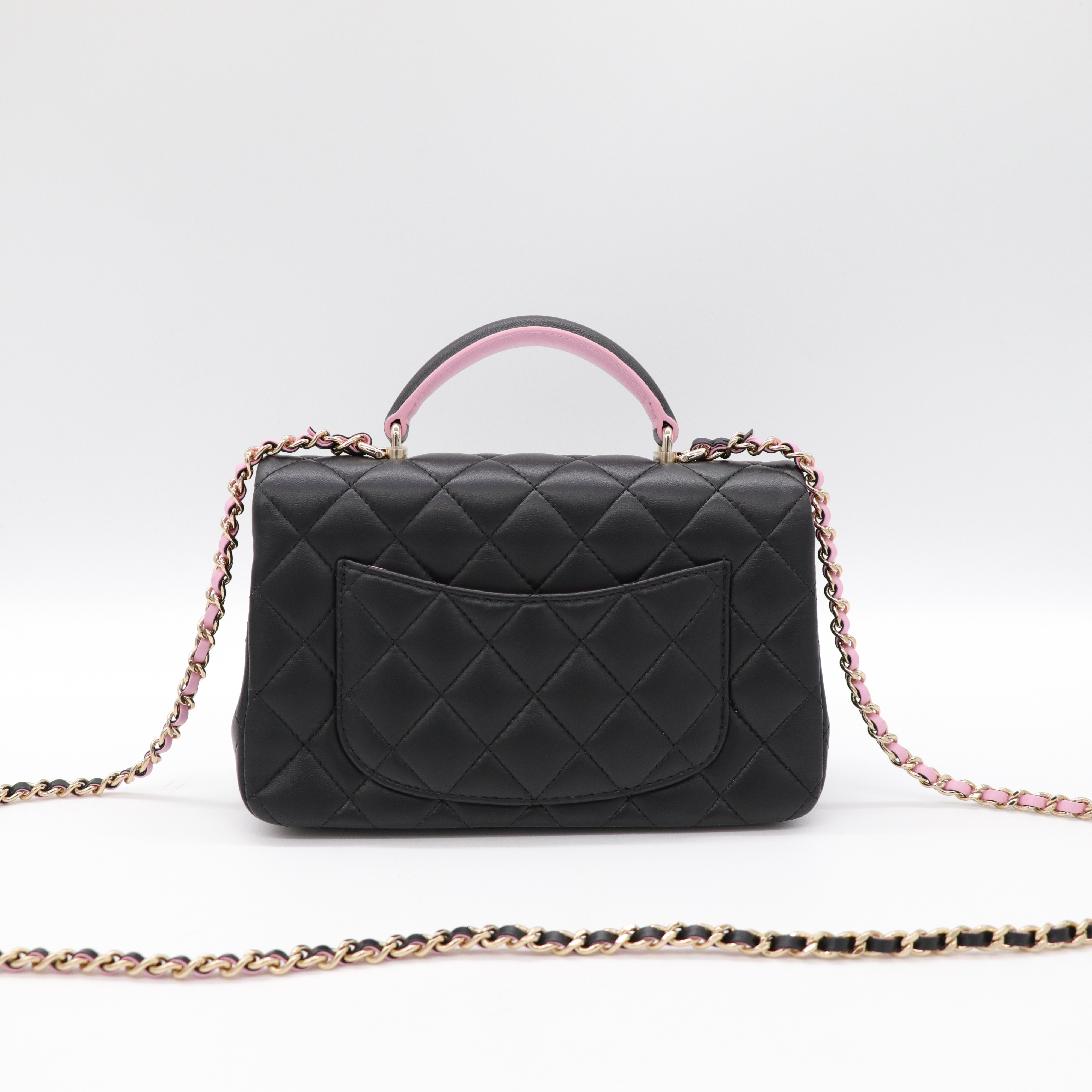 Chanel 香奈兒 羊皮 Mini CF Handle 黑粉拼色 晶片款-6