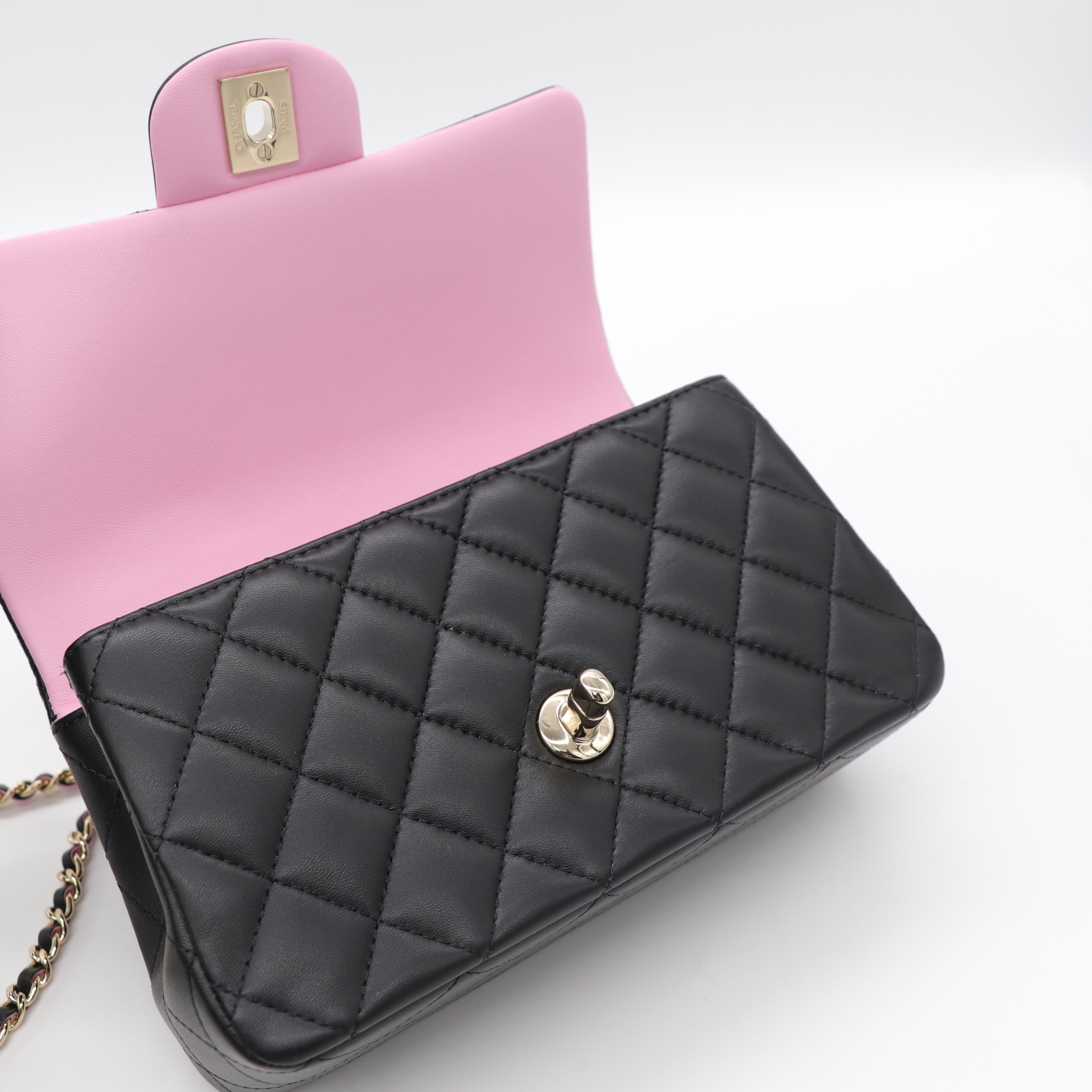 Chanel 香奈兒 羊皮 Mini CF Handle 黑粉拼色 晶片款-8