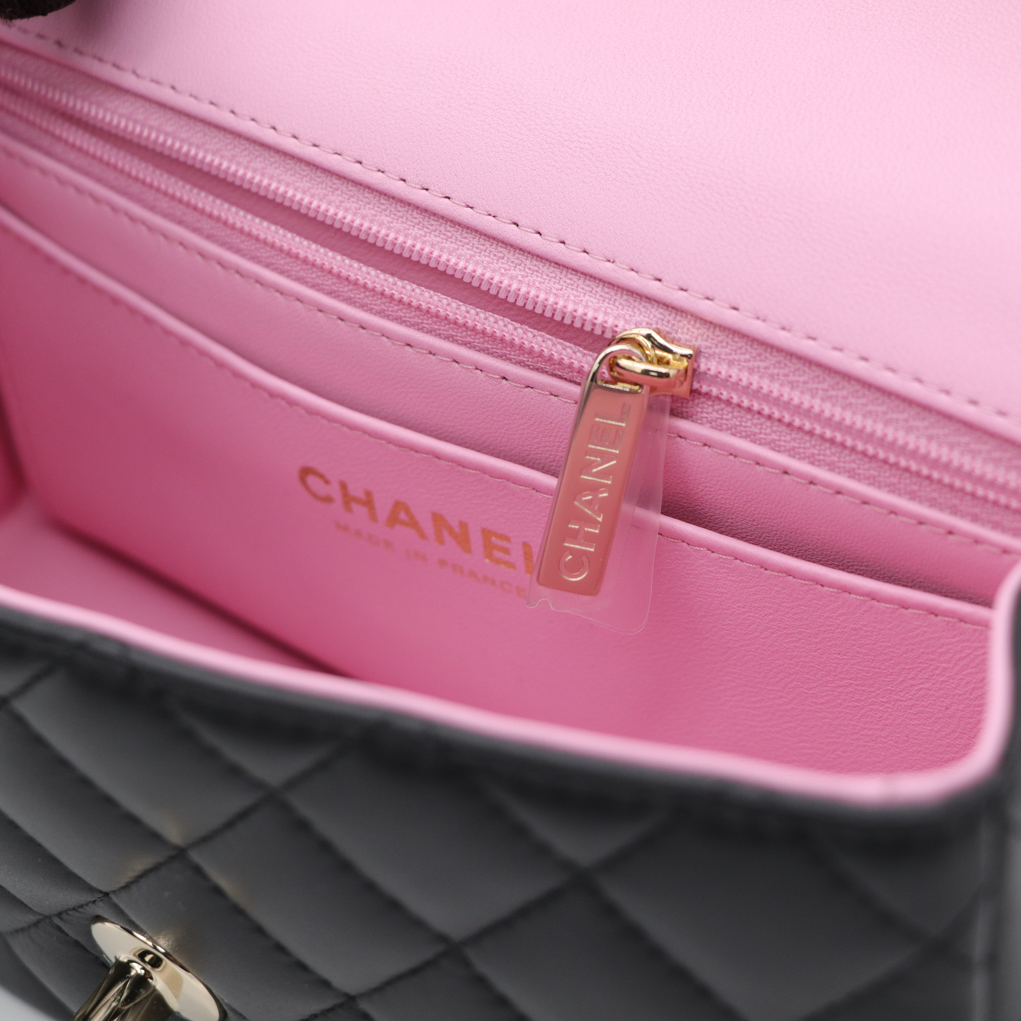 Chanel 香奈兒 羊皮 Mini CF Handle 黑粉拼色 晶片款-10