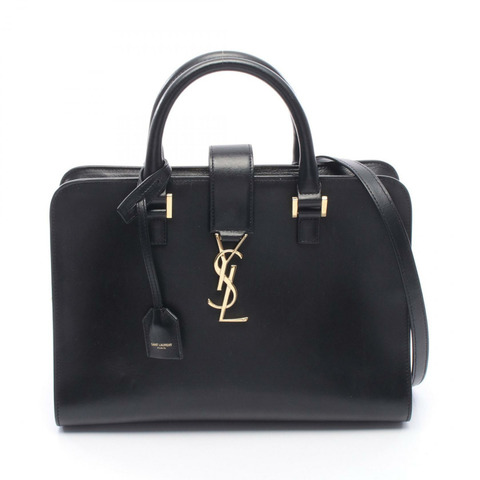 SAINT LAURENT PARIS Monogram Cabas 2WAY 手提包 357395 黑色皮革 二手 女士