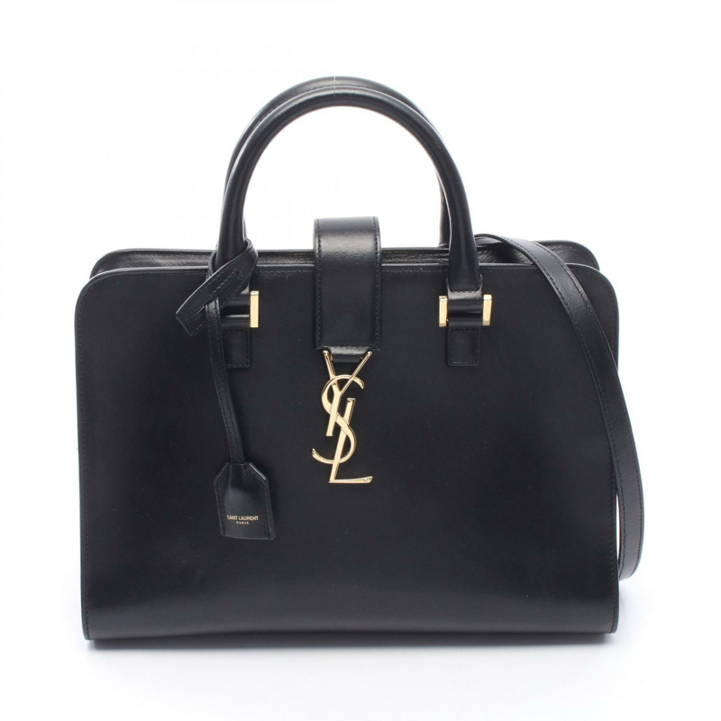 SAINT LAURENT PARIS Monogram Cabas 2WAY 手提包 357395 黑色皮革 二手 女士-0