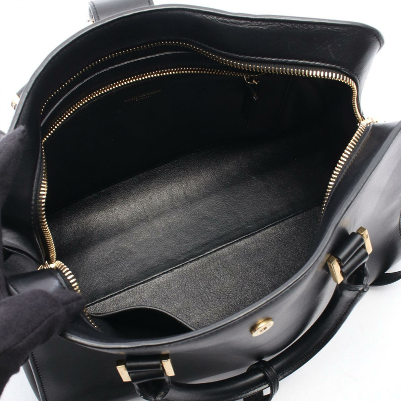 SAINT LAURENT PARIS Monogram Cabas 2WAY 手提包 357395 黑色皮革 二手 女士-2
